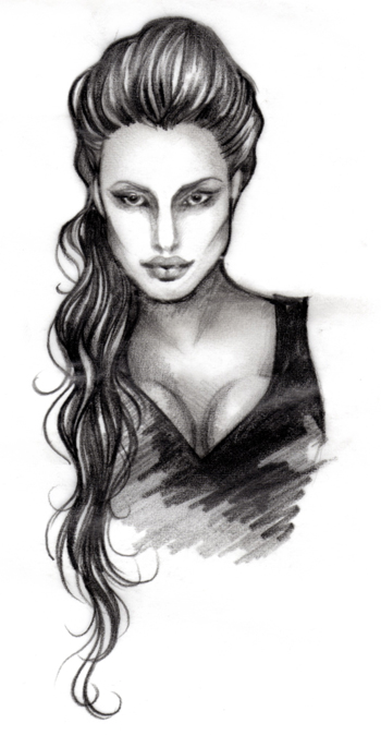 After working a little, I really loved the sketchiness of this illustration.  It really looked like Jolie, but maintained a stylistic approach.